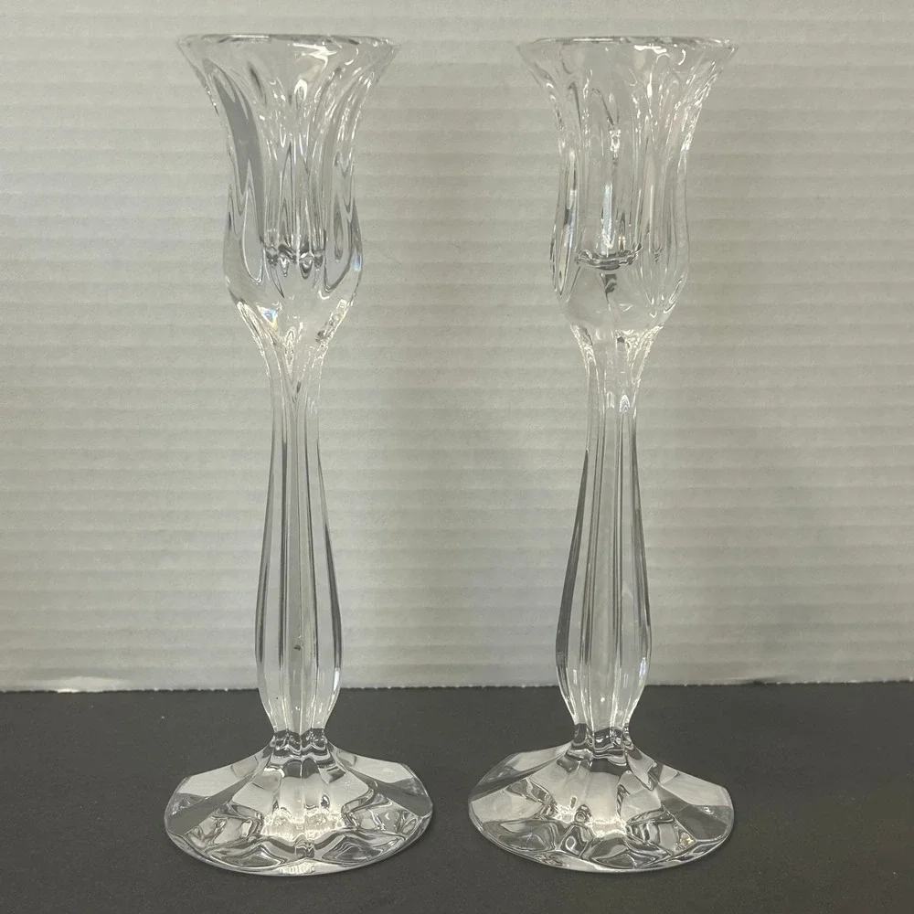 Vintage Crystal Glass Candlestick Holders Set 2 8